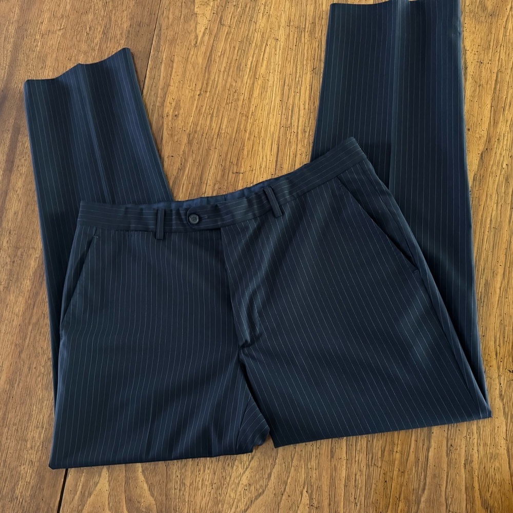 Carolina Herrera Classic Fit Navy Blue & Gray Pinstripes Men's Dress Pants Sz 42